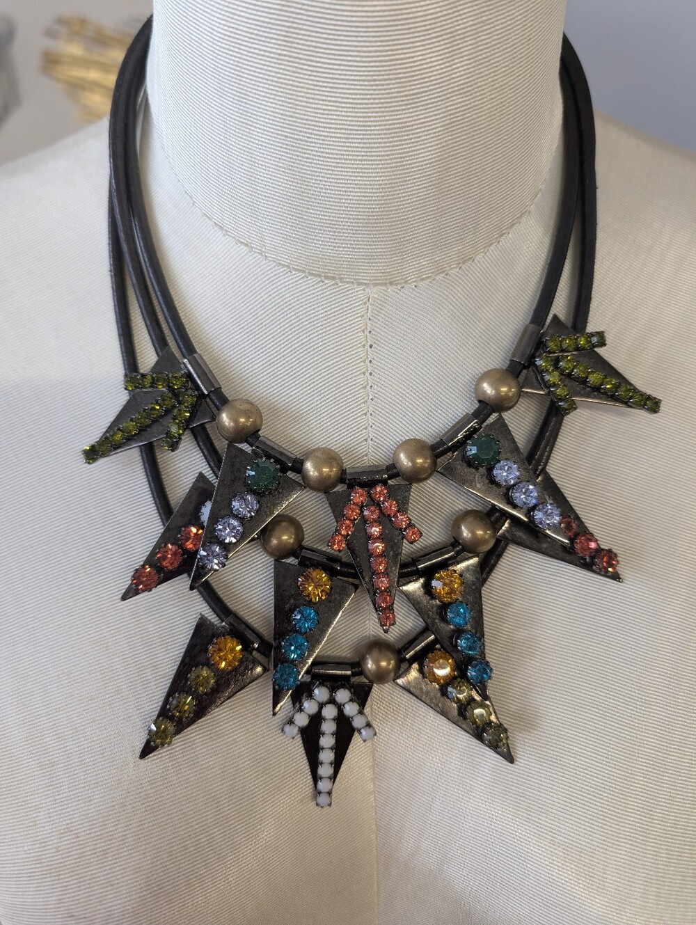 Vintage Rhinestone Crystal Spike Necklace 1990s  - Women Jewelry